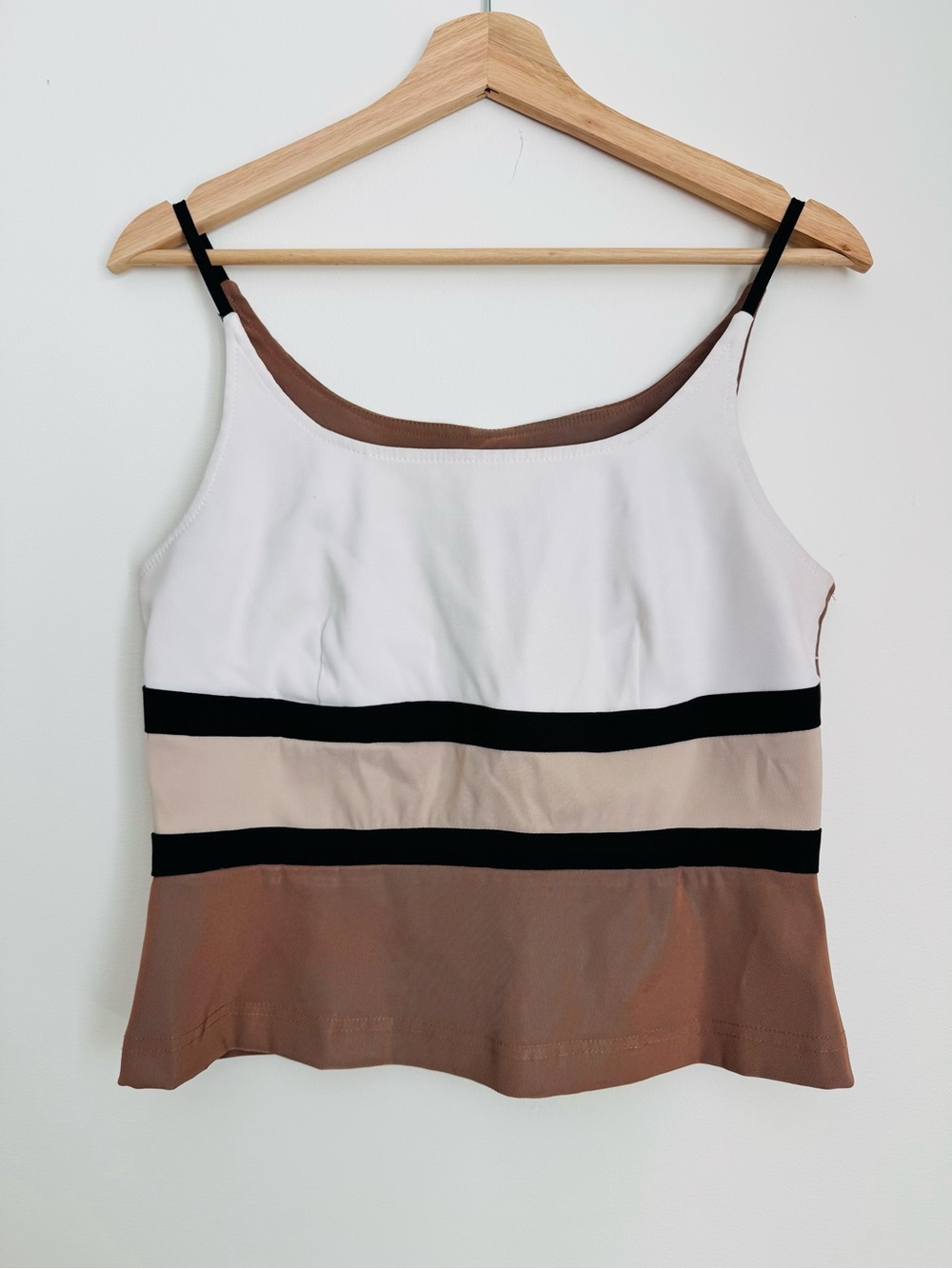 Colorblock Strappy Camisole in White, Beige & Brown